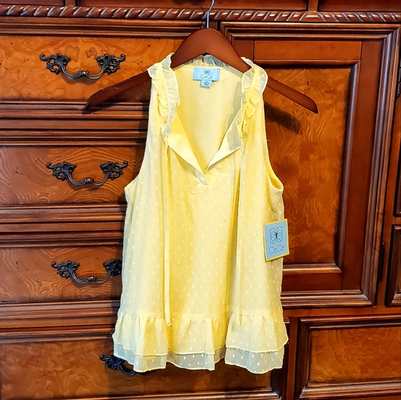 NWT CECE yellow clip dot chiffon top size XS - Picture 5 of 6